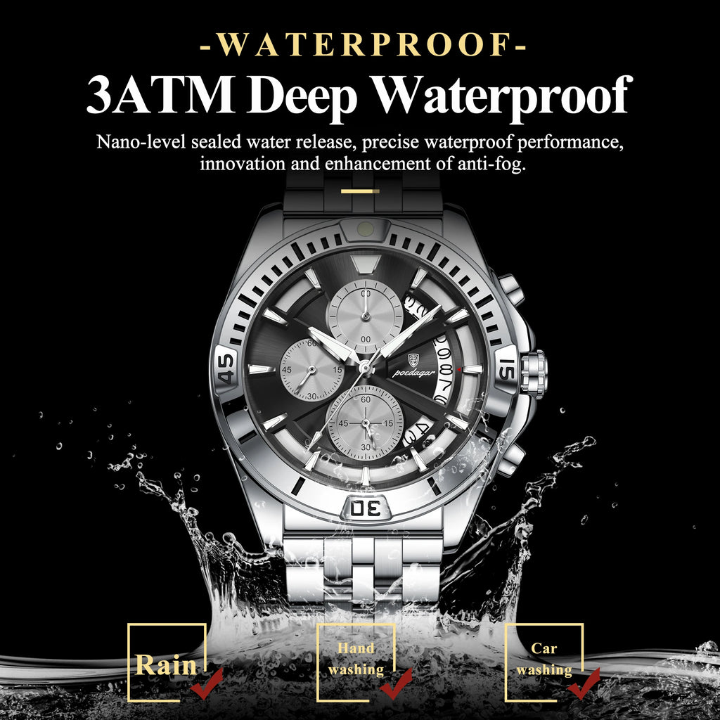 Poedagar 695 Men Luxury Quartz Watches Stainless Steel Hollow Dial Daily Wear Casual Luminous Chronograph Montre Homme