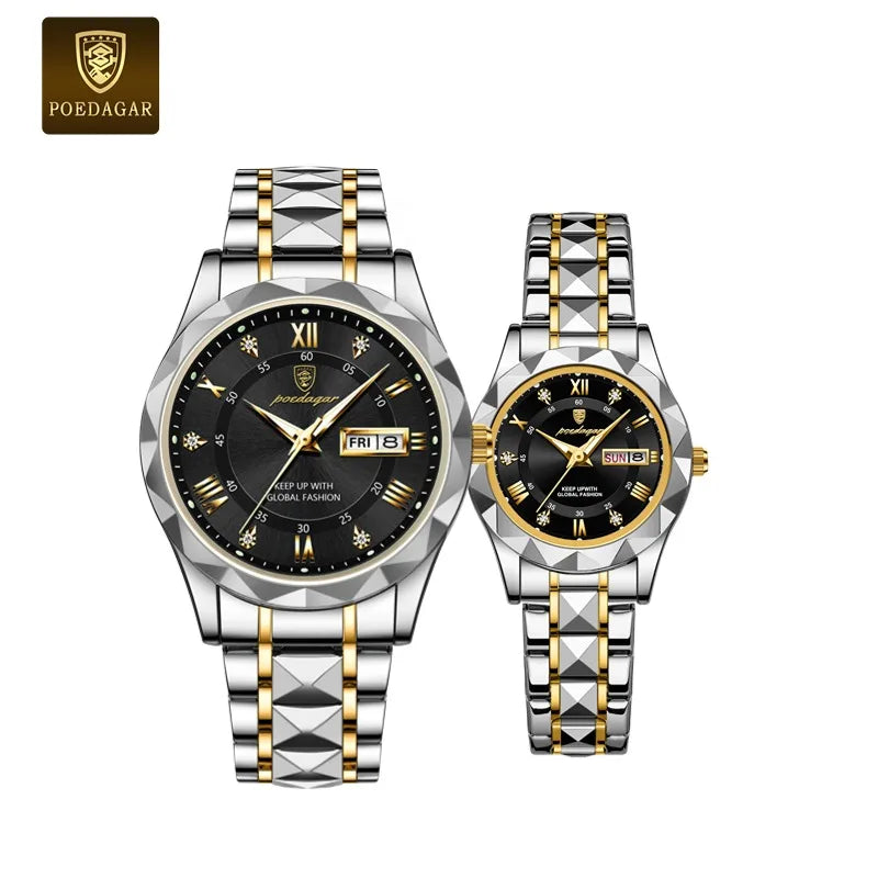 Poedagar Luxury Fashion Quartz Watches for Men Women Waterproof Luminous Stainless Couple Watches