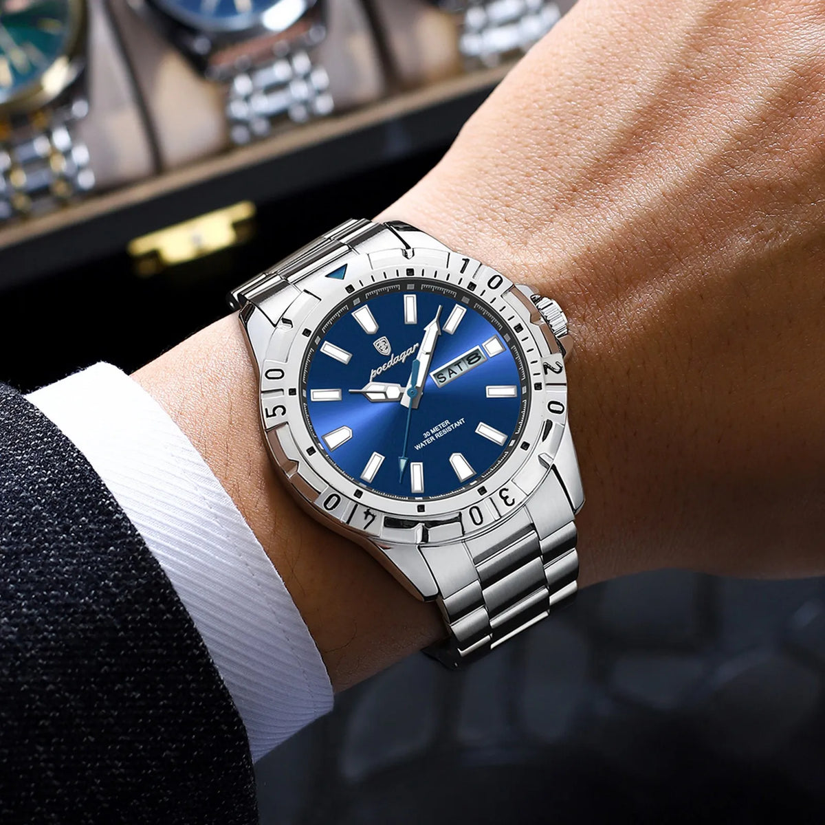Poedagar 959 Luxury Men Watch Stainless Steel Business Quartz Wristwatch Waterproof Luminous Date Reloj Hombre Watch for Men