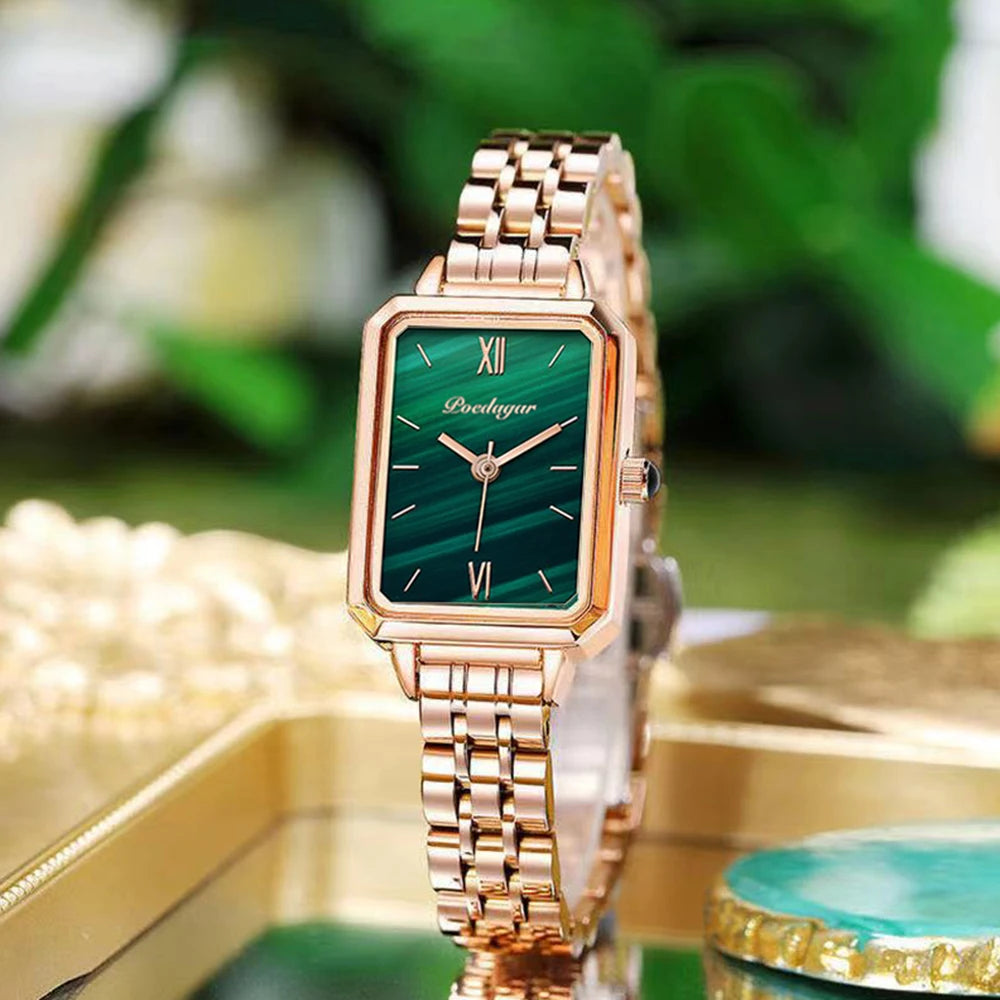 Poedagar Fashion Rose Gold Square Watch Woman High Quality Stainless Steel Mesh Lady Watch Waterproof Quartz Watches for Girl