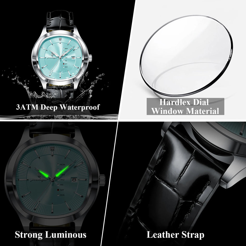 Poedagar 623 Men's Watch Luxury Date Dial Leather Strap Quartz Watches Waterproof Luminous Calendar Wristwatch for Men Reloj