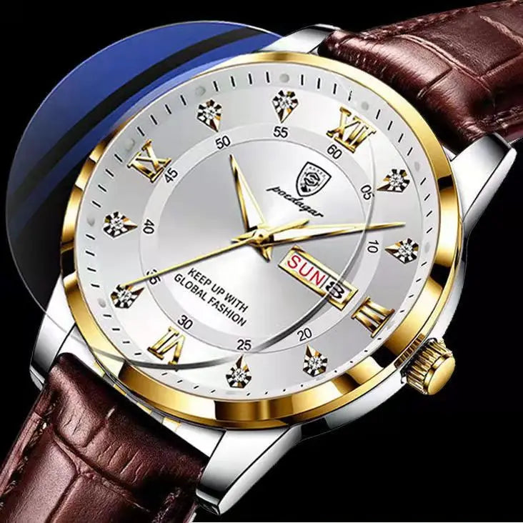 Poedagar Watch for Men Fashion Quartz Watches Diamond Leather Watches Men Wrist Waterproof Luminous Calendar Relojes Hombre