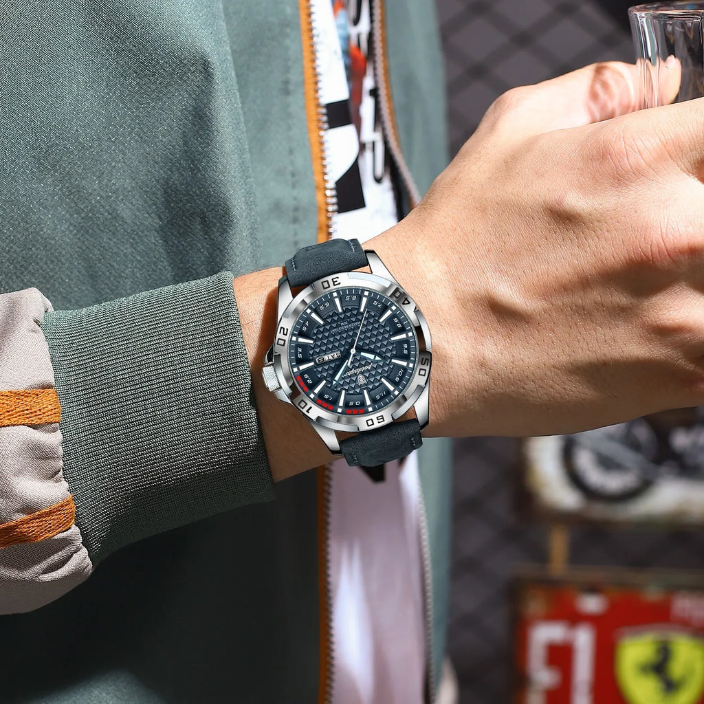 Poedagar 895 Business Men Watch Casual Geometric Dial Luminous Leather Strap Quartz Waterproof Factory Price Ready to Ship