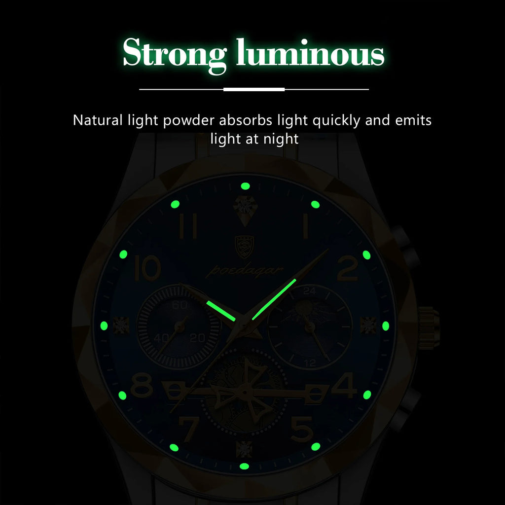 Poedagar 972 New Arrivals Fashion Luxury Men Watch Stainless Steel Wristwatch Waterproof Luminous Quartz Watches for Men