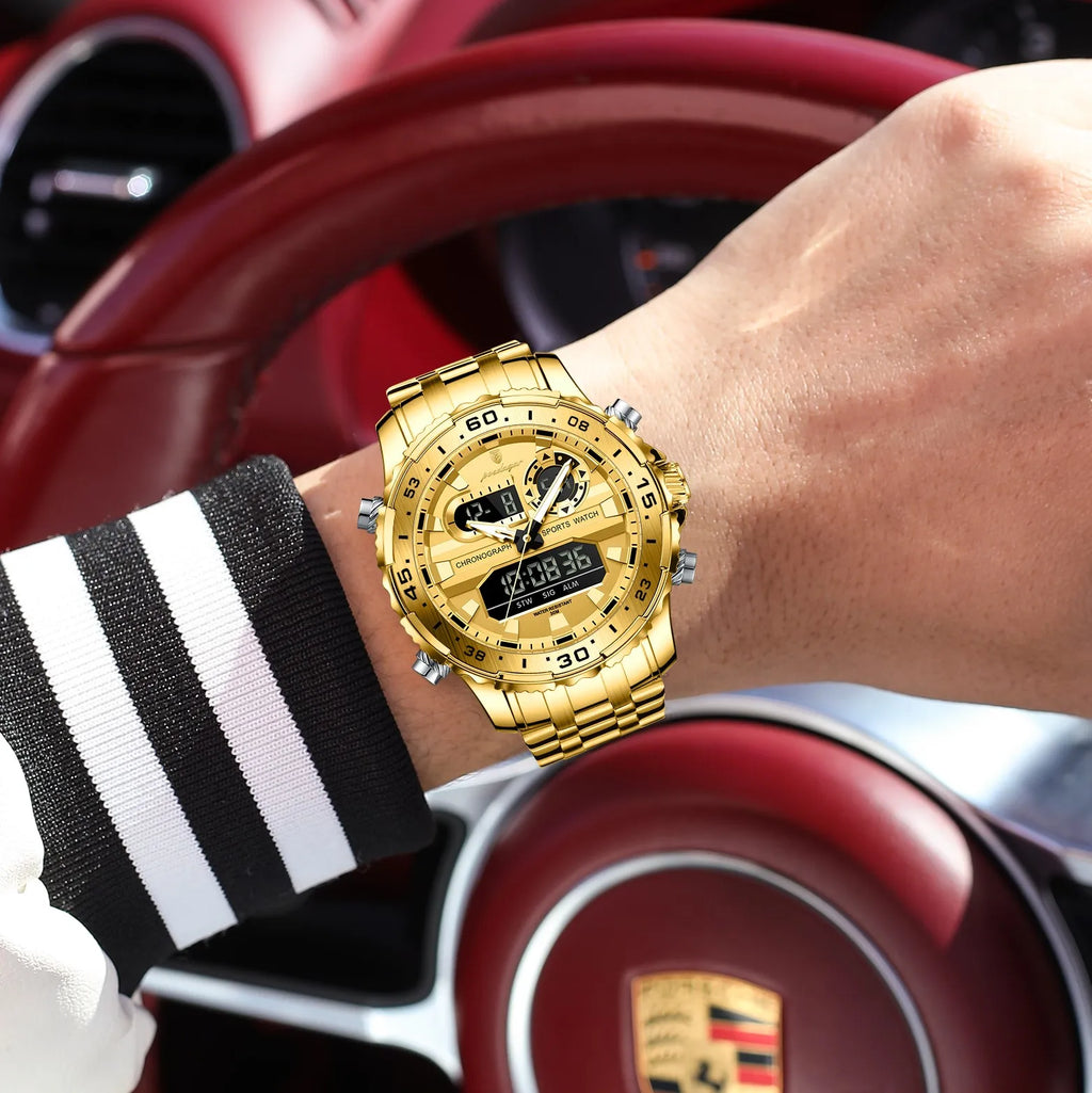 Poedagar E122 Luxury Men Watch Multifunction LED Display Chronograph Stainless Steel Alarm Luminous Waterproof Montre Wristwatch