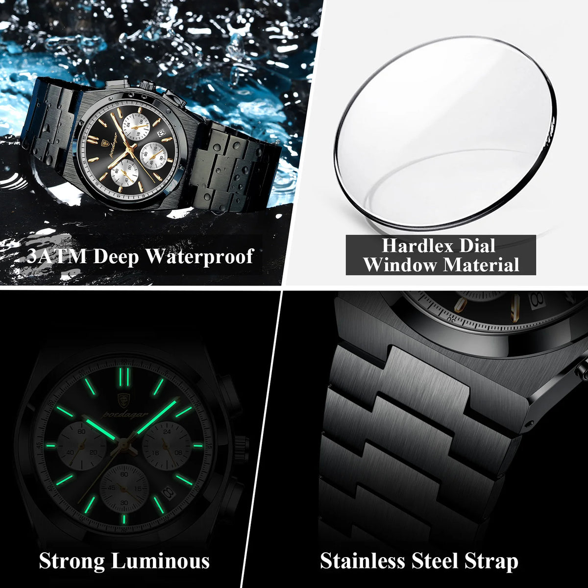 Poedagar 970 Luxury Mens Watch Waterproof Luminous Quartz Watches Montre Homme Relogio Chronograph Stainless Steel Watch for Men