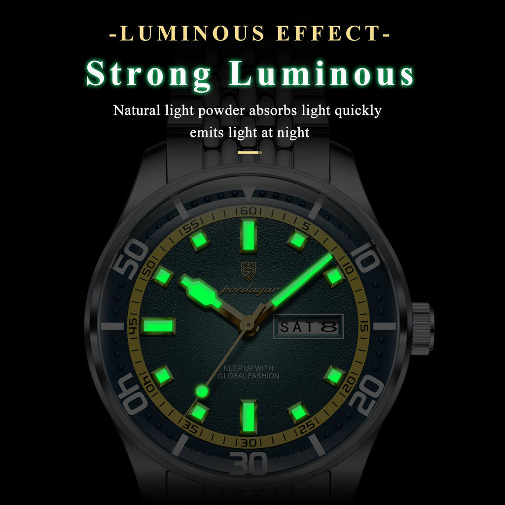 Poedagar 609 Men's Watches Luxury Fashion Waterproof Luminous Stainless Steel Date Day Quartz Wristwatch for Men