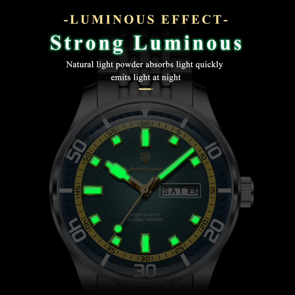 Poedagar 609 Men's Watches Luxury Fashion Waterproof Luminous Stainless Steel Date Day Quartz Wristwatch for Men