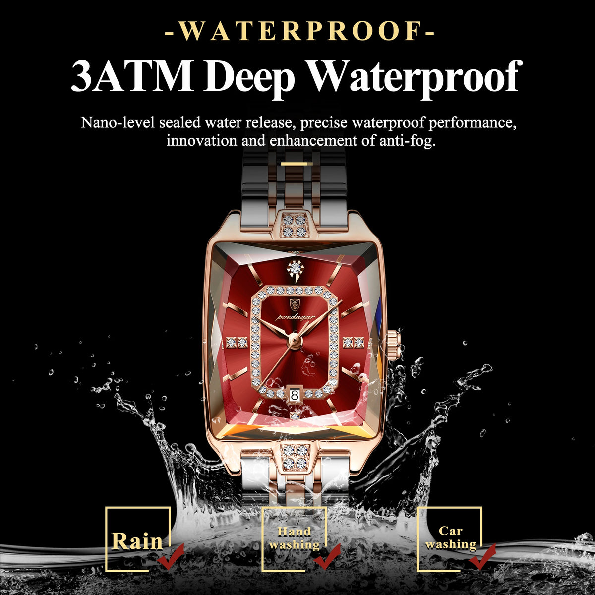 Poedagar Luxury Diamond Rectangle Ladies Watches Waterproof Luminous Stainless Steel Bracelet Quartz Watch for Women