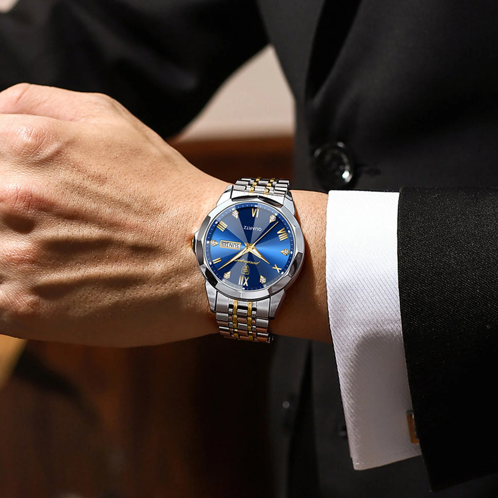 Poedagar 2023 Men Watch Fashion Stainless Steel Quartz Watch Wrist Waterproof Luminous Date Watch for Men