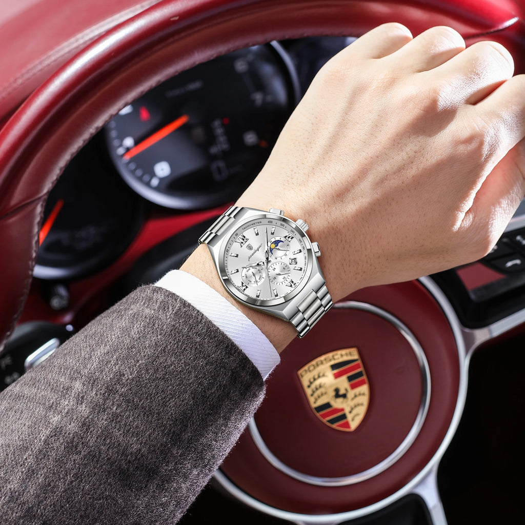 Poedagar 688 Men's Watch Luxury Chronograph Quartz Watches Relojes Hombre Waterproof Luminous Stainless Steel Wristwatch for Men
