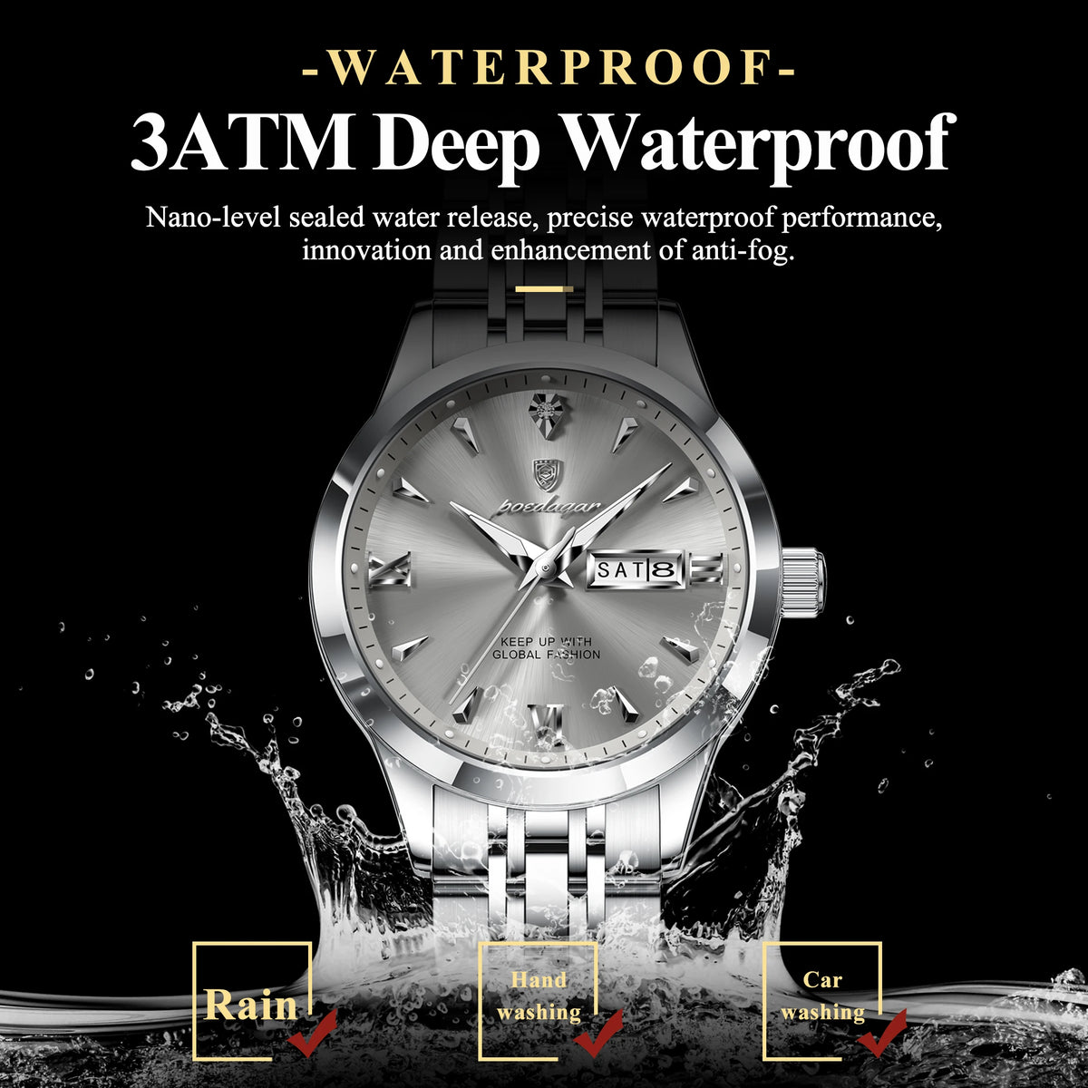 Poedagar 504 Fashion 3ATM Waterproof Luminous Hands Lady Watch Alloy Case Stainless Steel Bracelet Watch for Women