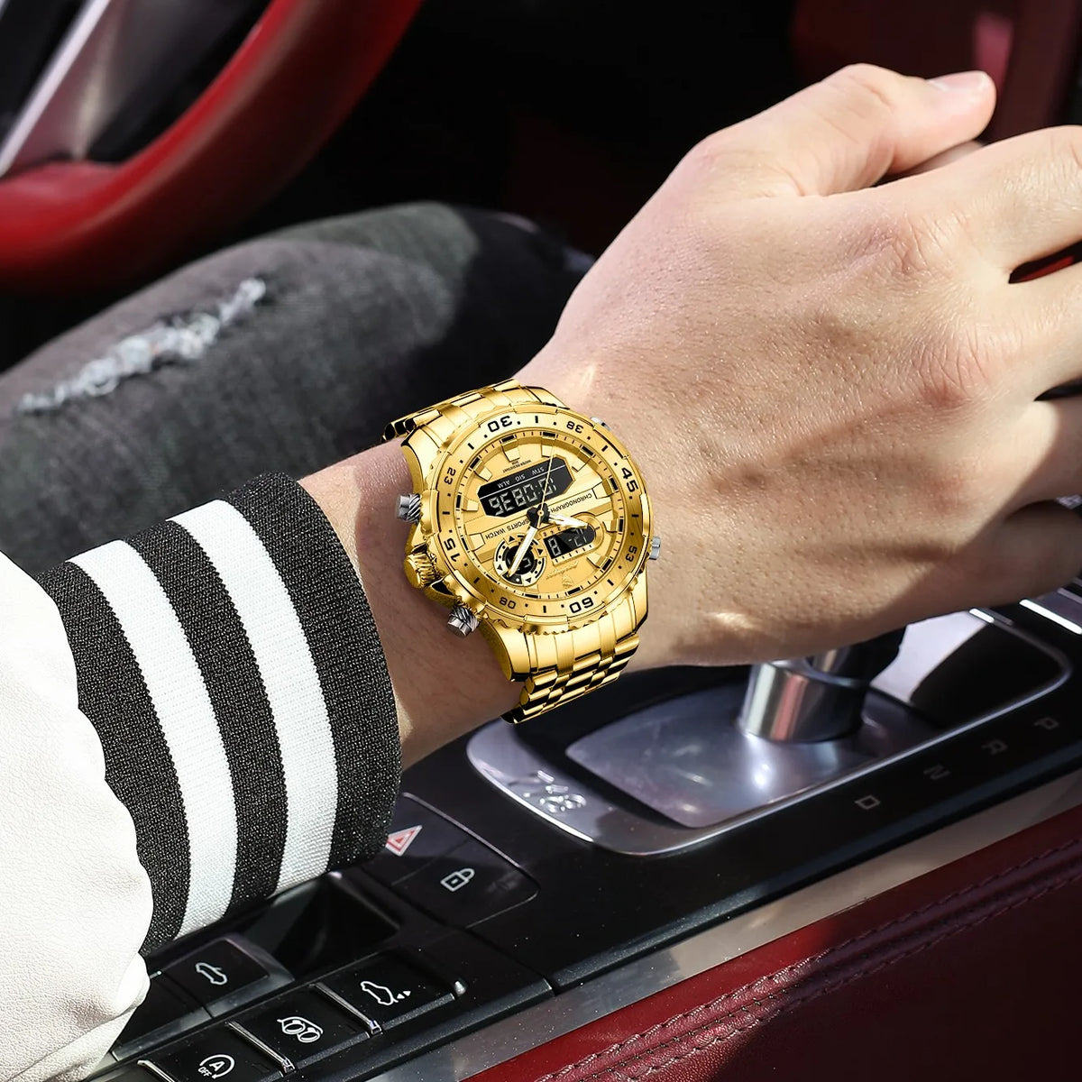 Poedagar E122 Luxury Men Watch Multifunction LED Display Chronograph Stainless Steel Alarm Luminous Waterproof Montre Wristwatch