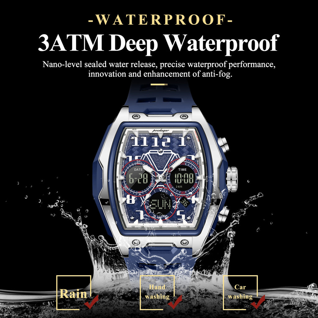 Poedagar 636 Men's Watch Sport Analog-Digital Quartz Watches Dual Display Silicone Strap Montre Water Resistant Luminous Watch