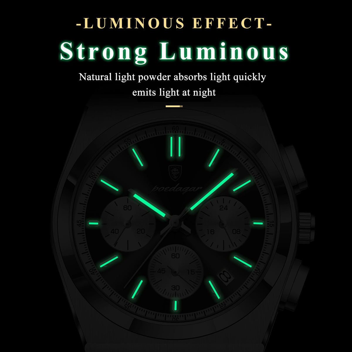 Poedagar 970 Luxury Men's Watch Leather Strap Sports Chronograph Quartz Watches Montre Homme Waterproof Luminous Watch for Men