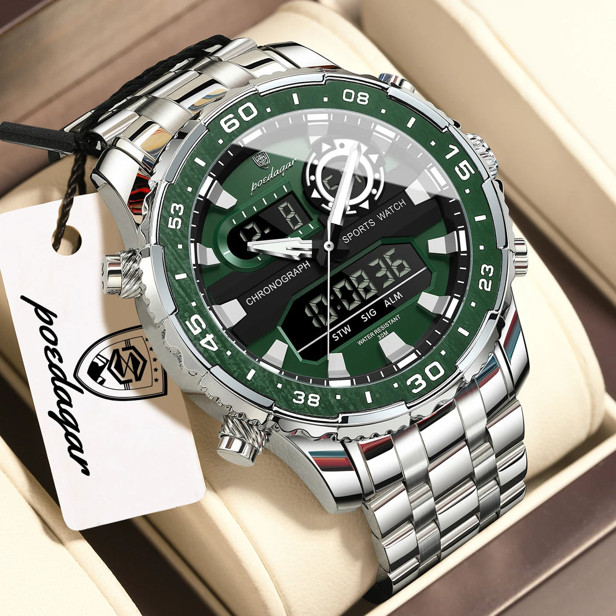 Poedagar E122 Luxury Men Watch Multifunction LED Display Alarm Luminous Waterproof Chronograph Stainless Steel Montre Wristwatch