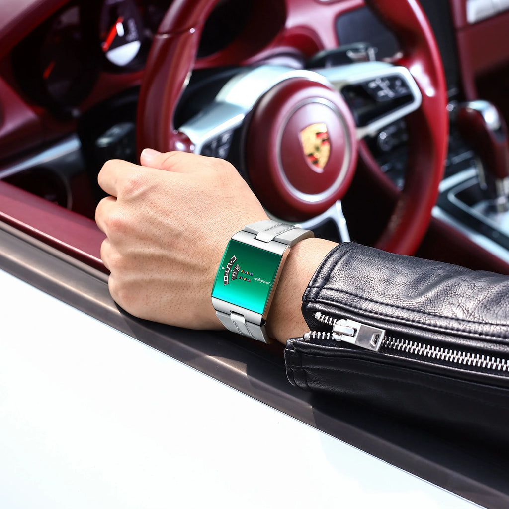 Poedagar 857 Luxury Men Watch Leather Strap Mint Green Mirror Dial Wristwatch Waterproof Daily Wear Watch for Men Factory Direct