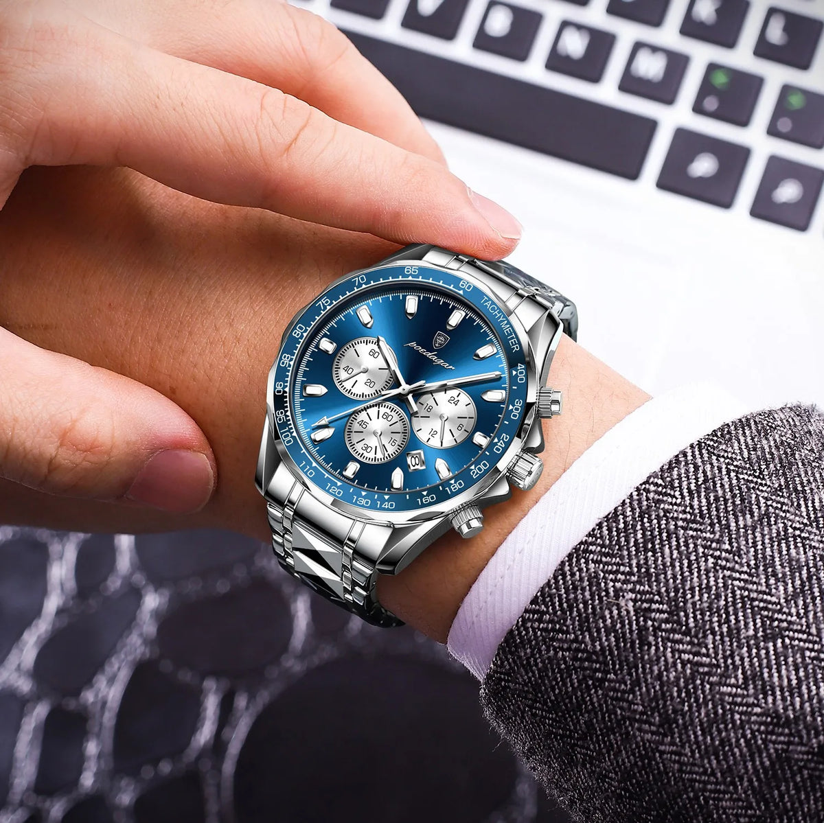 Poedagar 815 Luxury Men Watches Business Sport Tachymeter Chronograph Luminous Stainless Steel Quartz Wristwatch in Stock Reloj
