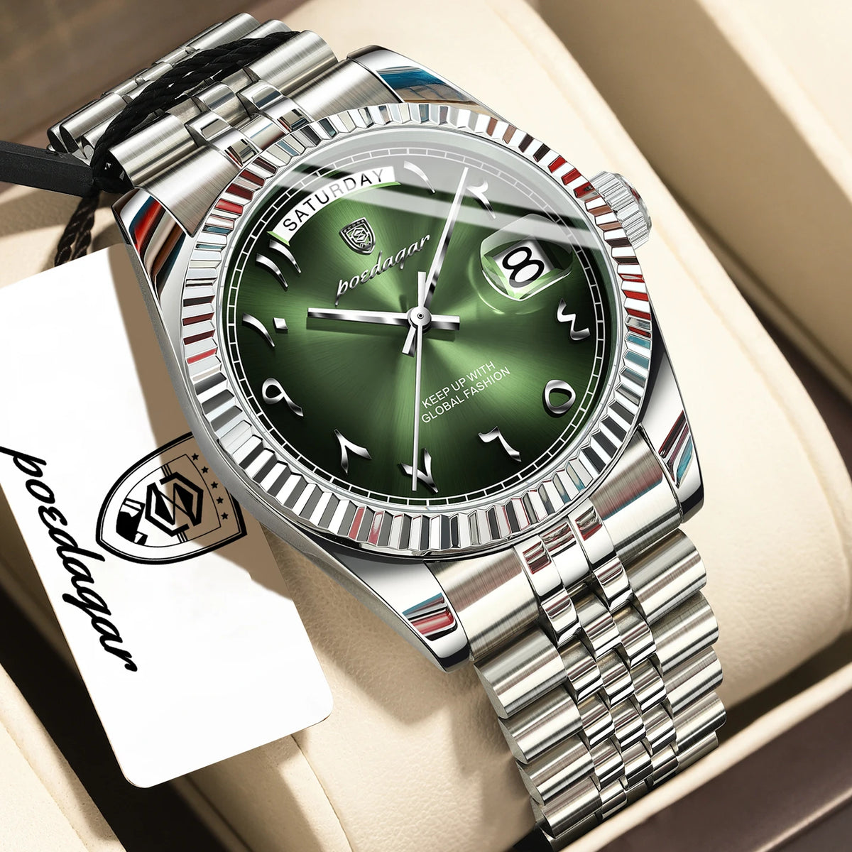 Poedagar 845 Arabic Case Stainless Steel Bracelet Waterproof Luxury Men Business Quartz Watches