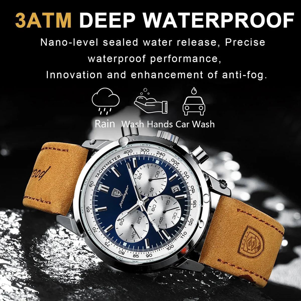 Poedagar Luxury Leather Reloj Waterproof Luminous Watch for Men Multifunctional Chronograph Date Quartz Watches