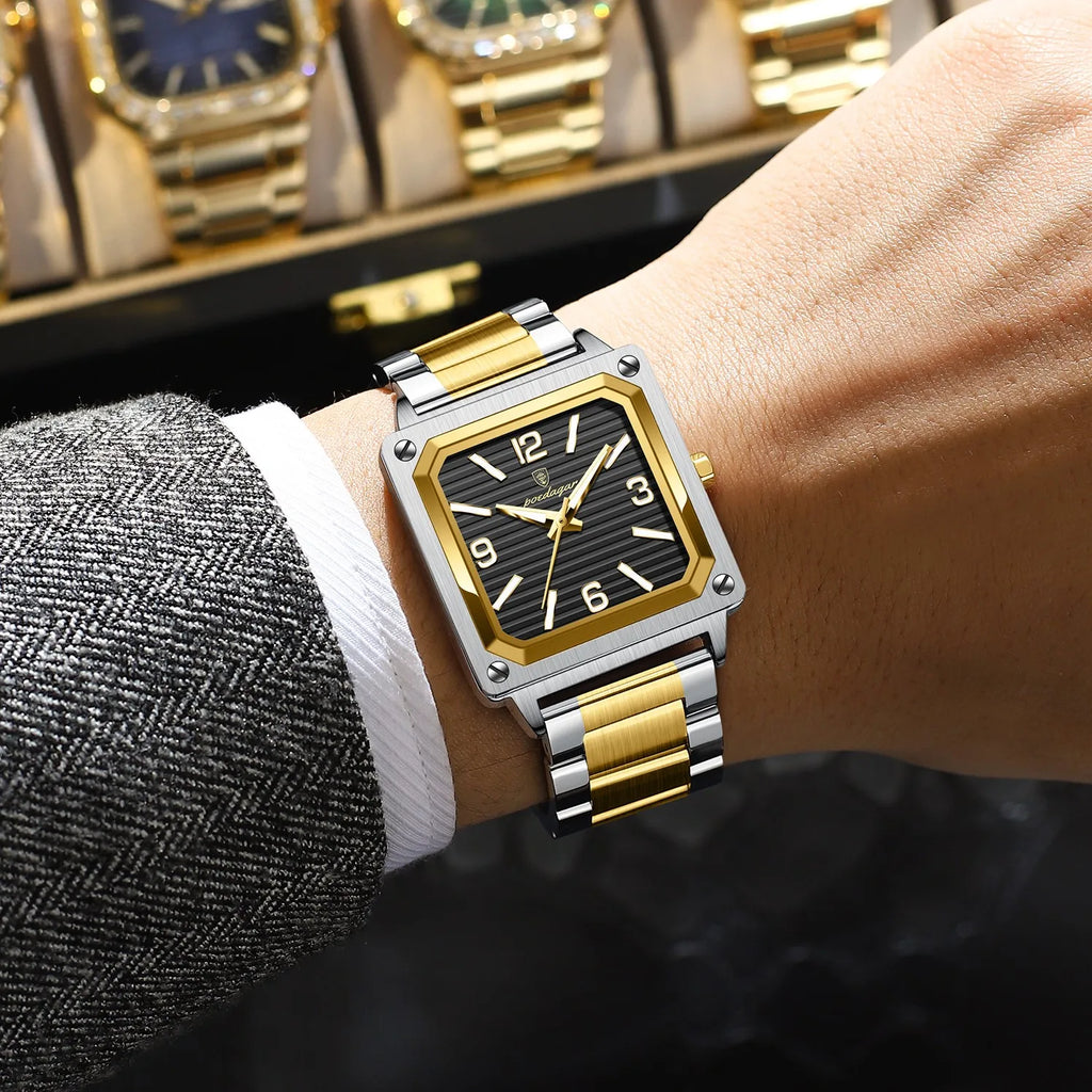 Poedagar 870 Luxury Men Watch Square Dial Reloj Waterproof Luminous Quartz Watches Stainless Steel Business Watch for Men Montre