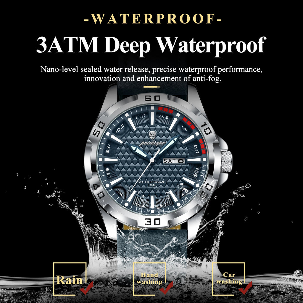 Poedagar Original Top Luxury Waterproof Luminous Man Wristwatch Sport Leather Quartz Watch for Men
