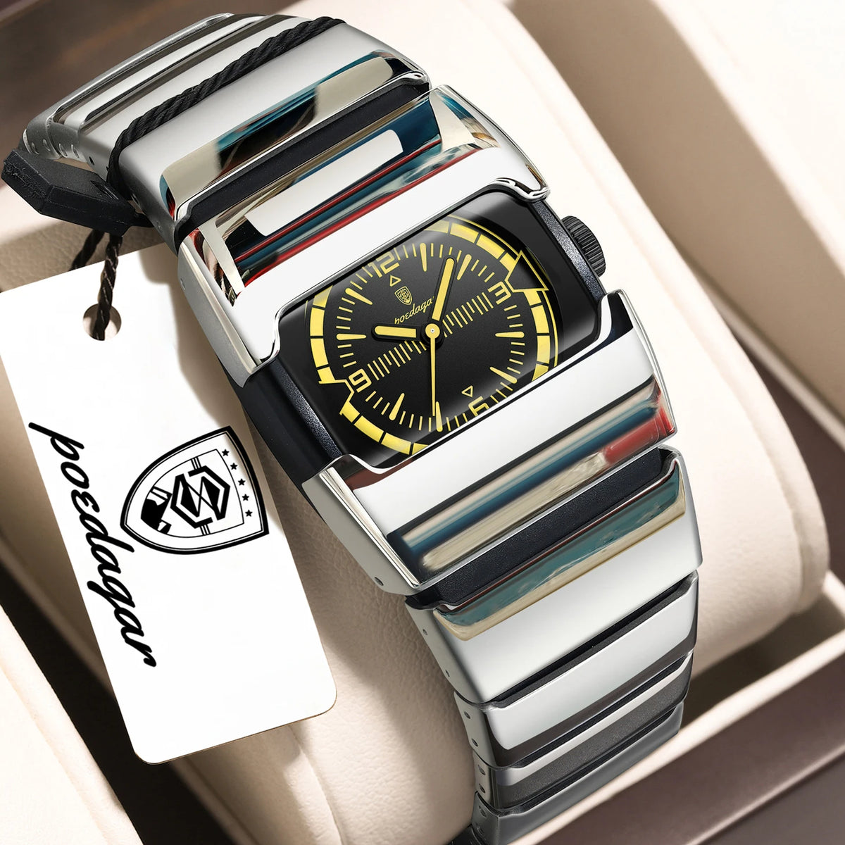 Poedagar 846 Luxury Men Square Quartz Watch Stainless Steel Strap Hardlex Glass 3ATM Waterproof Luminous Wrist Watch Wholesale