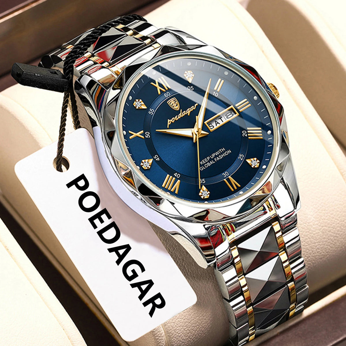 Poedagar Top Brand Luxury Waterproof Luminous Date Week Watch for Men Stainless Steel Quartz Watches Male Reloj