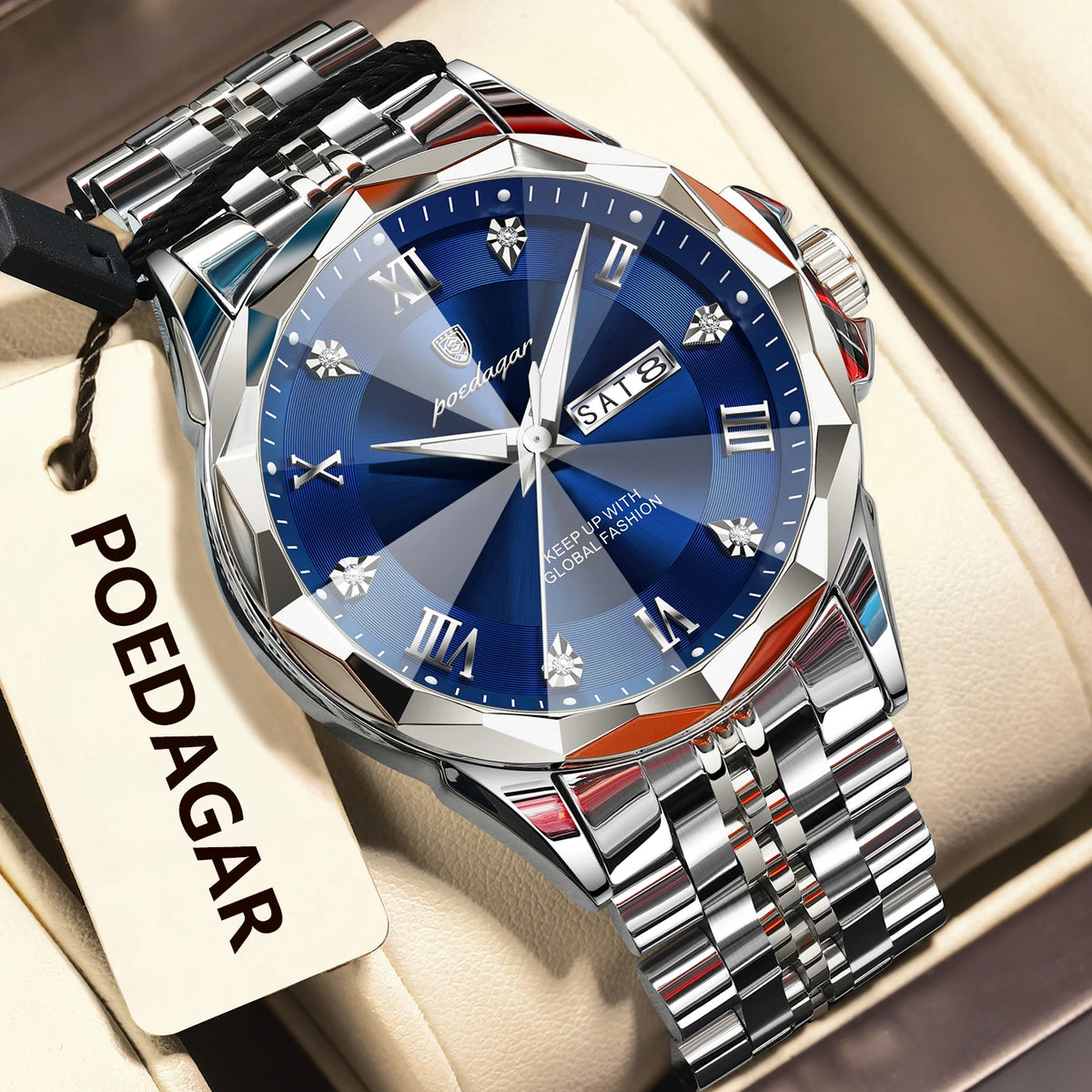 Poedagar 698 Men Quartz Watches Luxury Business Stainless Steel Strap Wrist Watch Calendar Luminous Waterproof Watch for Men