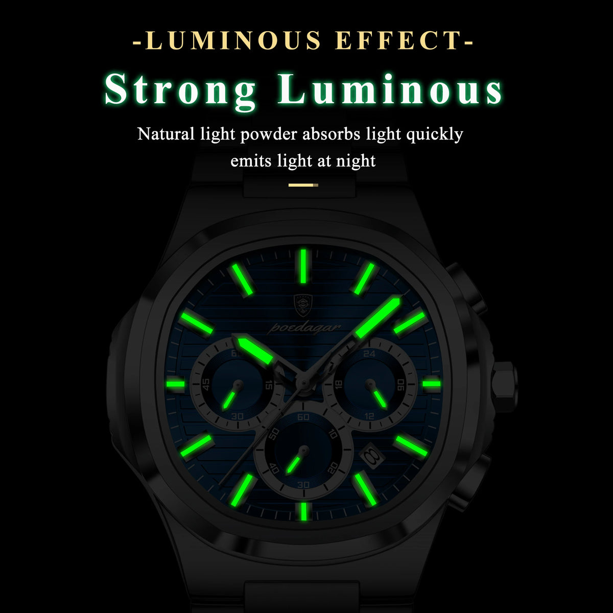 Poedagar Original Business Stainless Steel Montre Homme Waterproof Luminous Chronograph Men's Quartz Watch