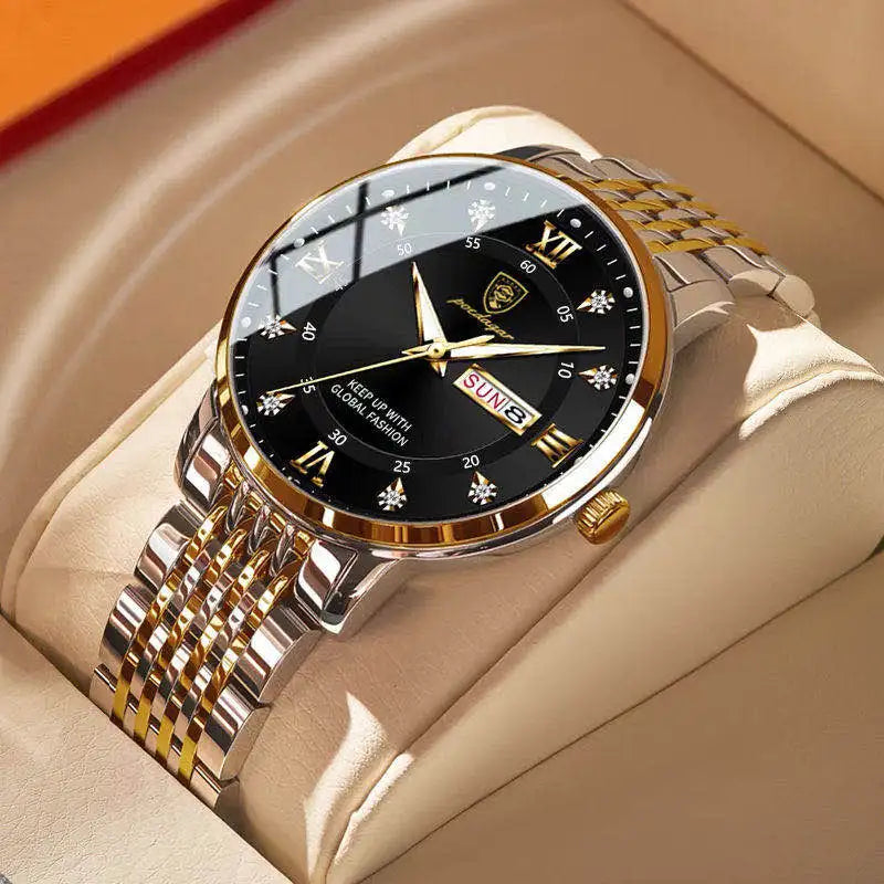 Poedagar 836 Wrist Watch Men Diamond Quartz Watches Stainless Steel Relojes Hombre Waterproof Luminous Calendar Watch for Men