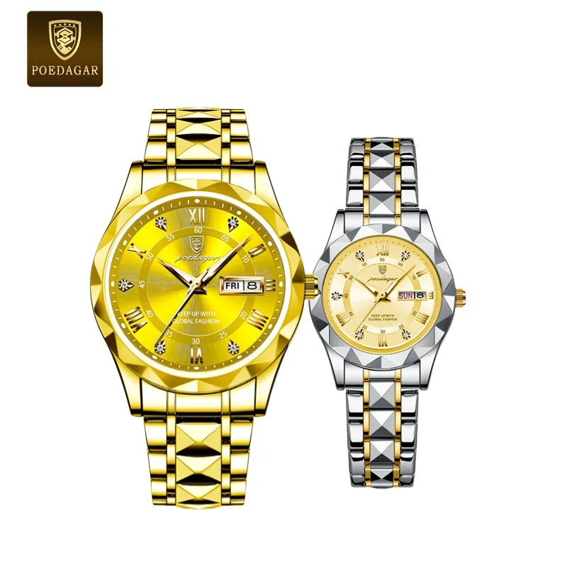 Poedagar Luxury Fashion Quartz Watches for Men Women Waterproof Luminous Stainless Couple Watches