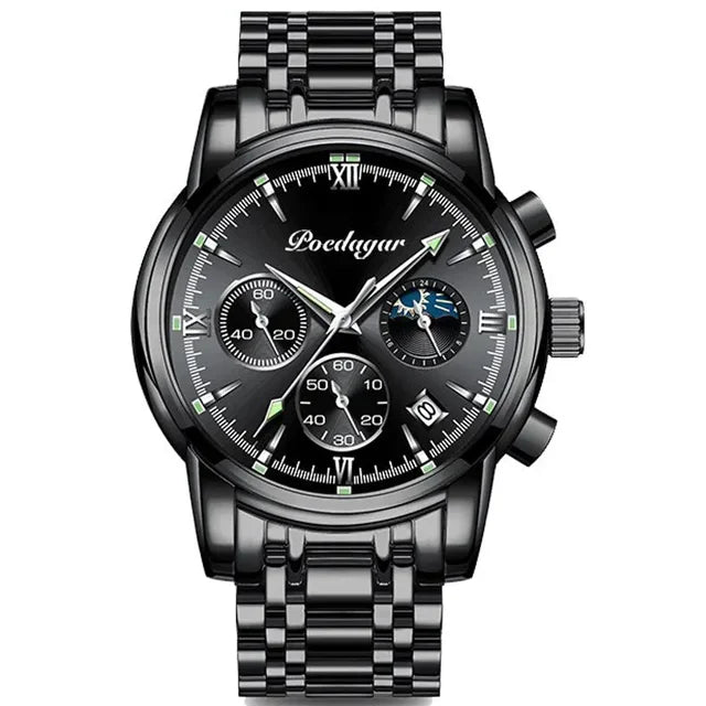 Poedaga Top High Quality Sport Watch for Men WaterproofStainless Steel Fashion Men Wrist Luminous Date Quartz Watches