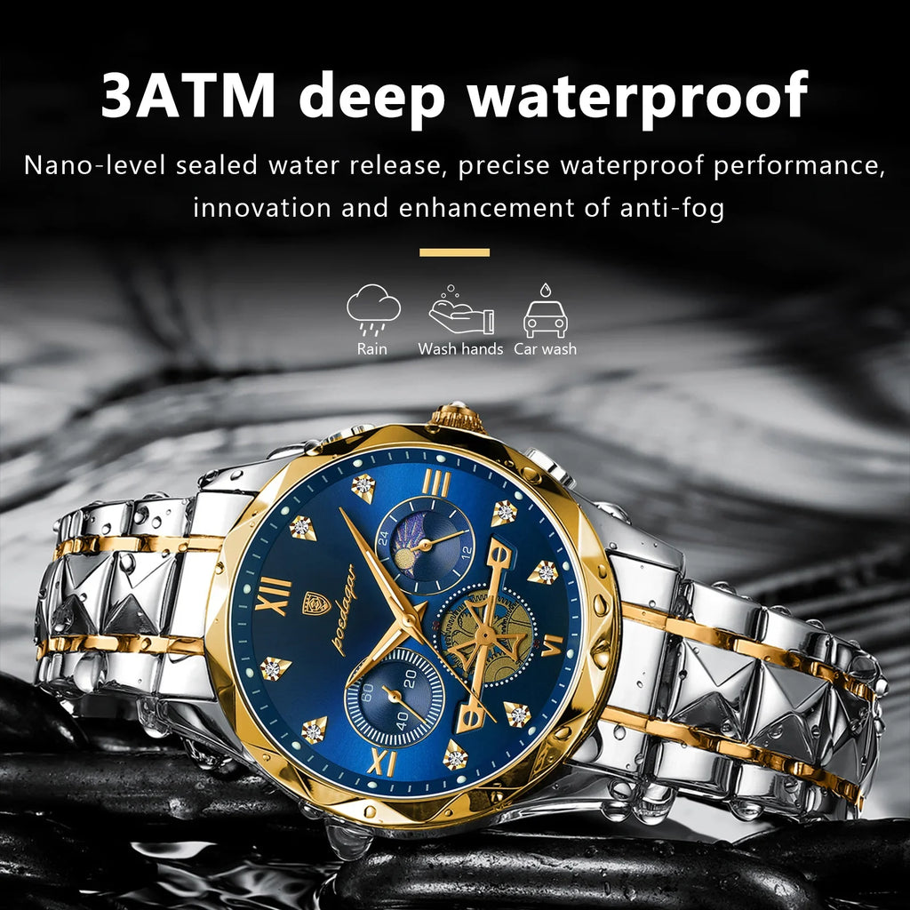 Poedagar Fashion Luxury Chronograph Men Watch Waterproof Luminous Stainless Steel Quartz Watches for Men