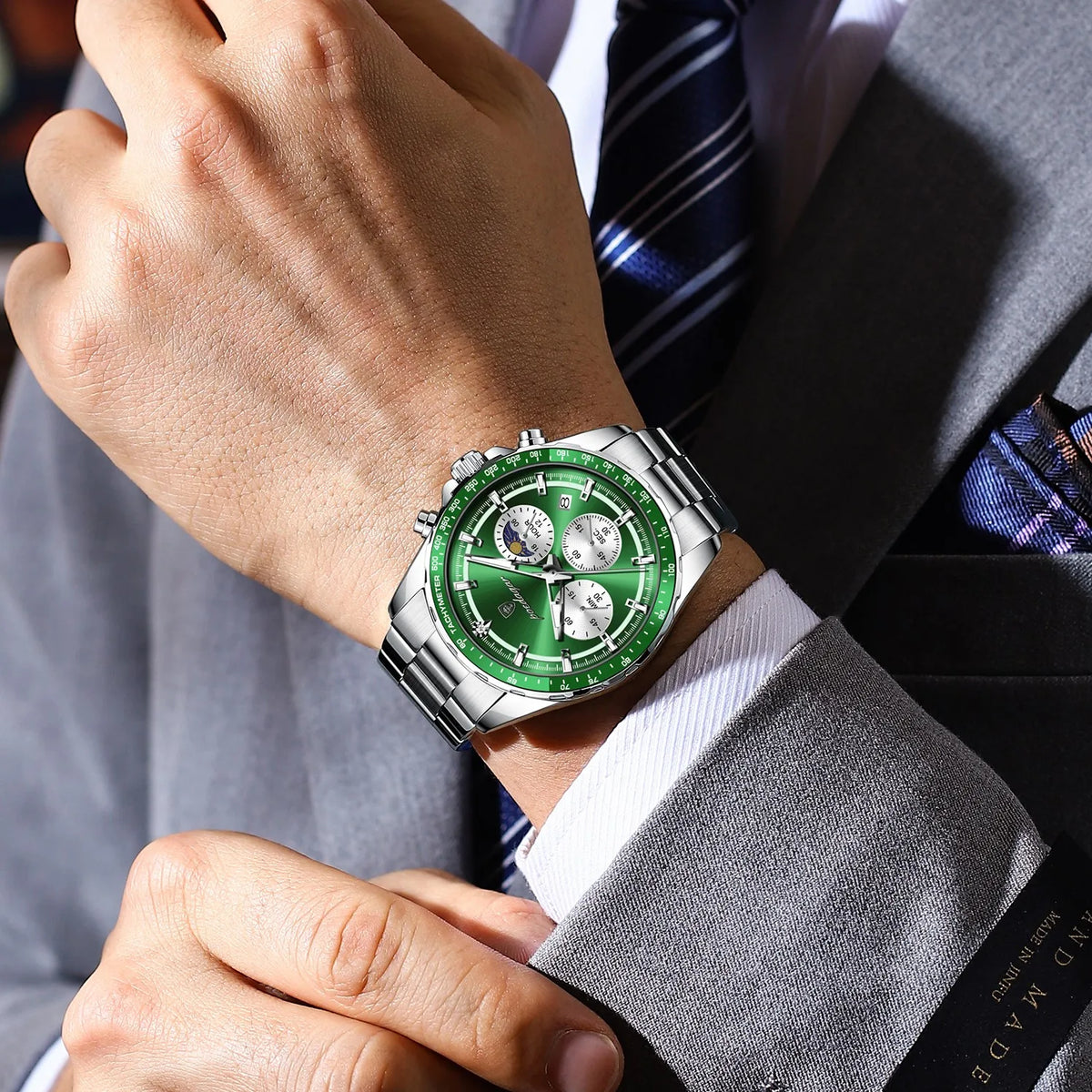 Watch for Men Luxury Poedagar 879 Original Chronograph Quartz Watches Date Waterproof Montre Luminous Stainless Steel Mens Watch