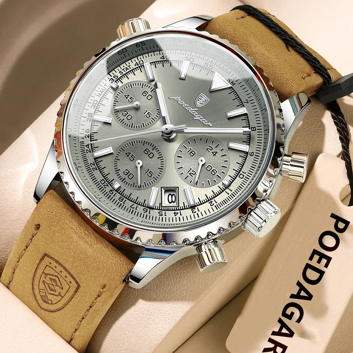Poedagar 960 Luxury Mens Watch Fashion Luminous Leather Strap Quartz Watches Business Waterproof Chronograph Watch for Men Reloj