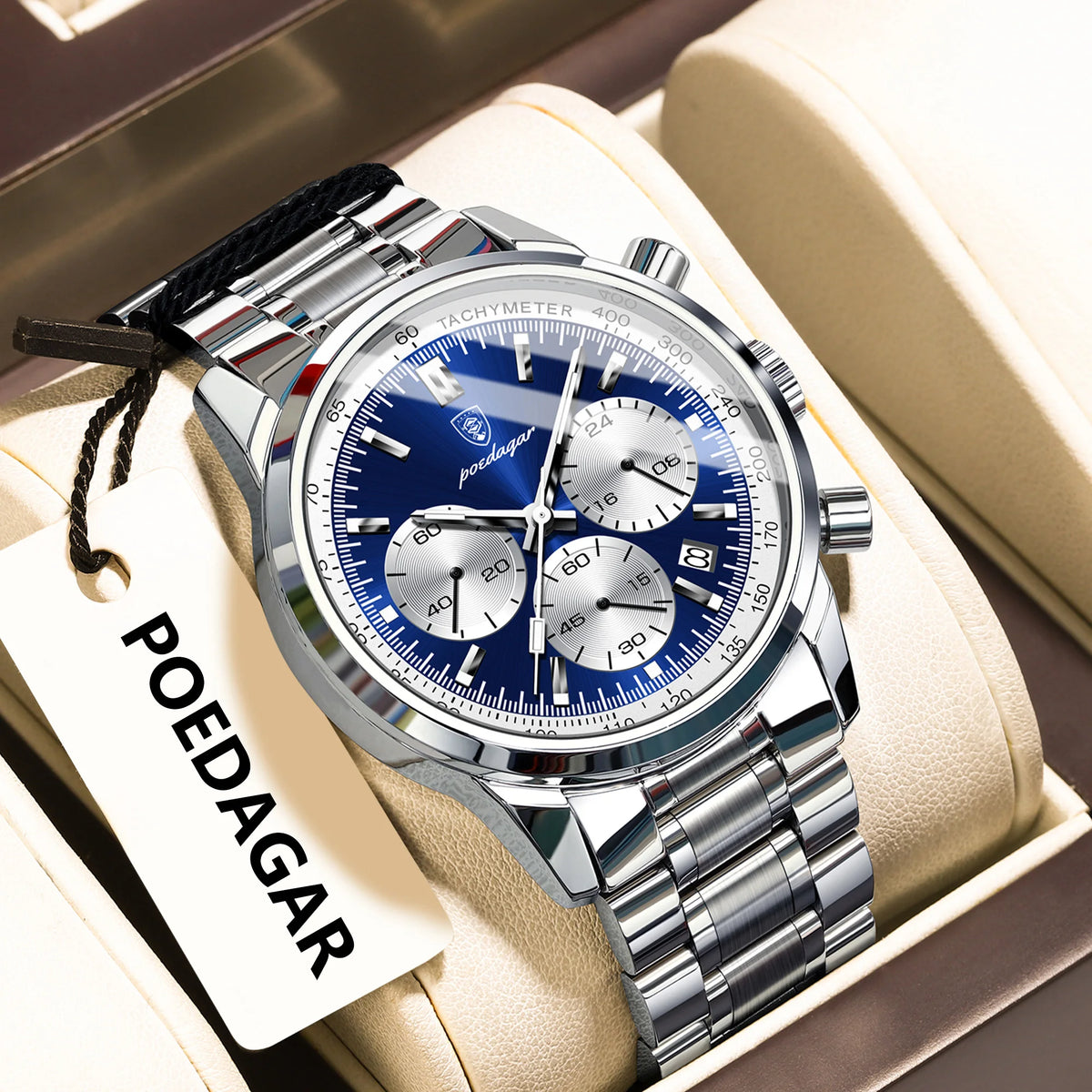 Poedagar 921 Luxury Stainless Steel Men's Watch Waterproof Luminous Chronograph Quartz Watches for Men
