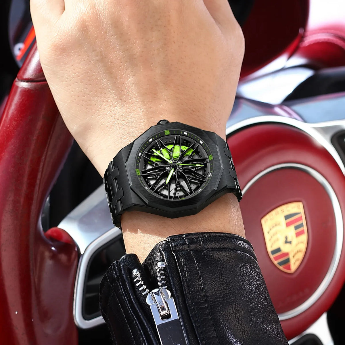 Poedagar 809 Mens Quartz Watch Luxury 3D Rotating Car Wheel Hub Stainless Steel Band Sports Wristwatch for Men Wholesale Reloj