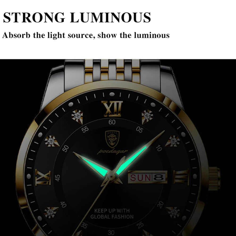 Poedagar Watch for Men Fashion Quartz Watches Diamond Leather Watches Men Wrist Waterproof Luminous Calendar Relojes Hombre