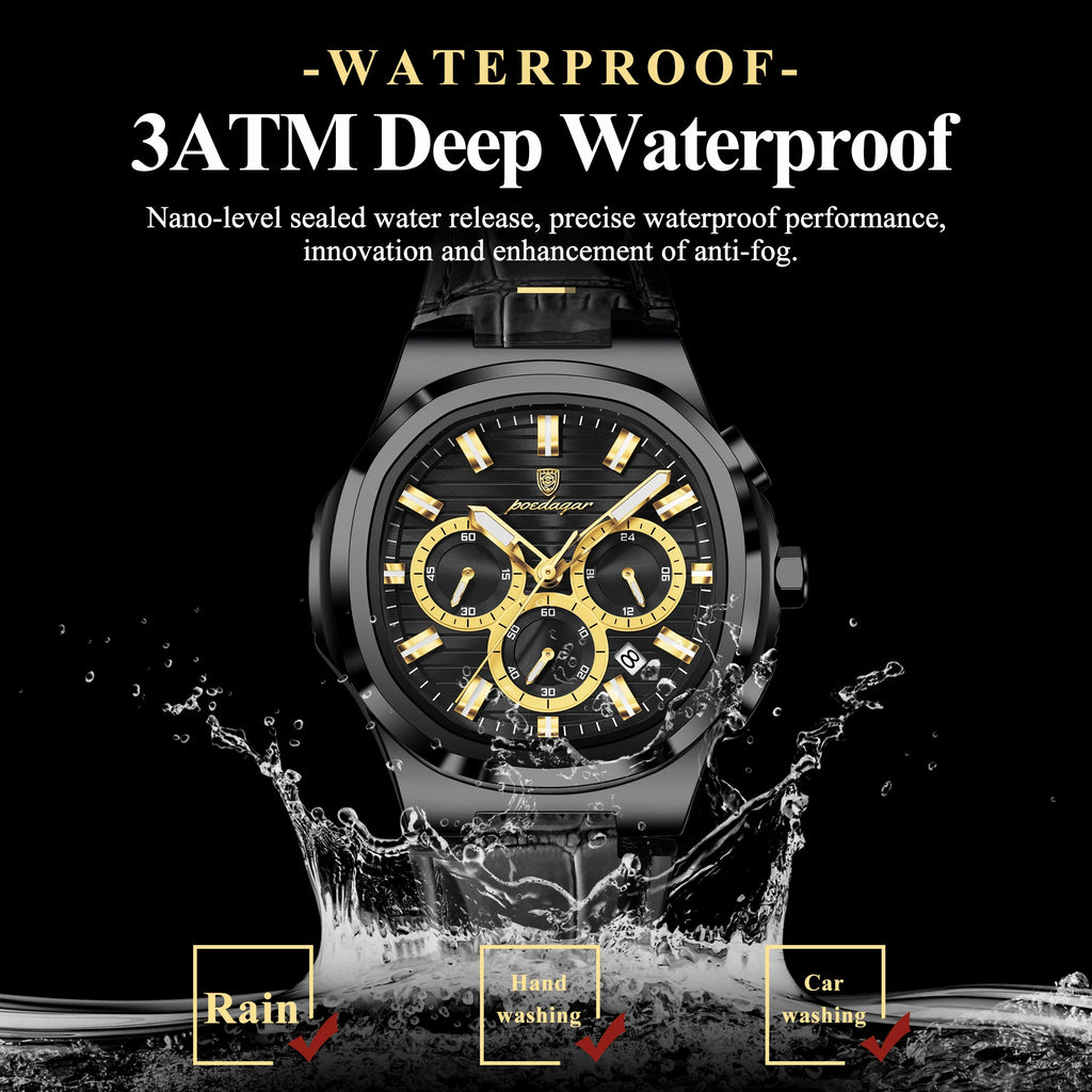 Poedagar 834 Luxury Business Quartz Watch for Men Leather Strap Waterproof Chronograph Wrist Watch Wholesale Relogio Masculino