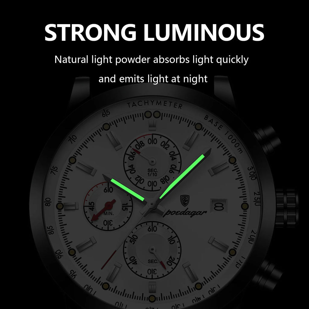 Poedagar 932 Men's Watch Luxury Leather Strap Chronograph Waterproof Quartz Watches Luminous Wristwatch for Men Reloj Wholesale