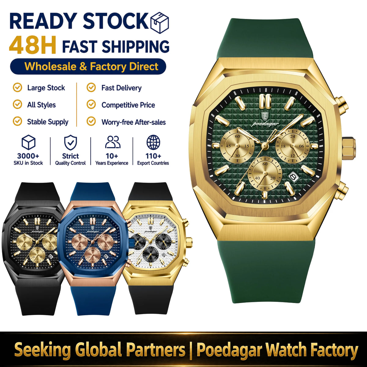Poedagar 893 Luxury Men's Chronograph Watch Sports Silicone Strap Quartz Watch Montre Waterproof Luminous Wristwatch for Men