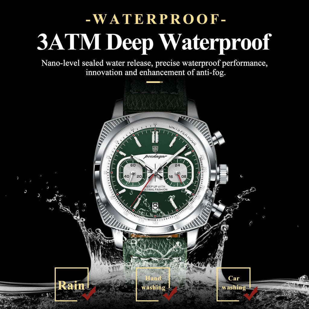Poedagar 838 Luxury Mens Watch Reloj Montre Homme Leather Strap Chronograph Luminous Waterproof Business Quartz Watch for Men