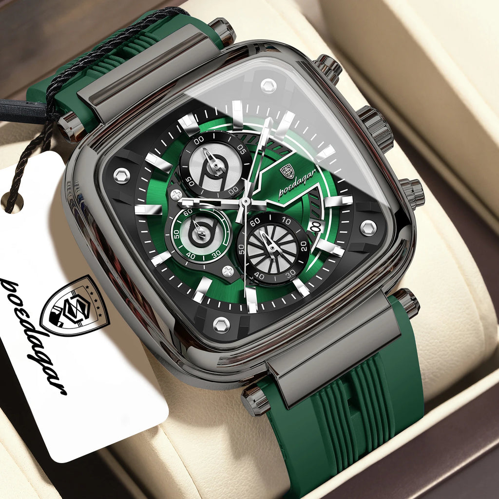 Poedagar 849 Luxury Men Watch Square Large Case Chronograph Quartz Wristwatch Silicone Strap Luminous Waterproof Factory Direct