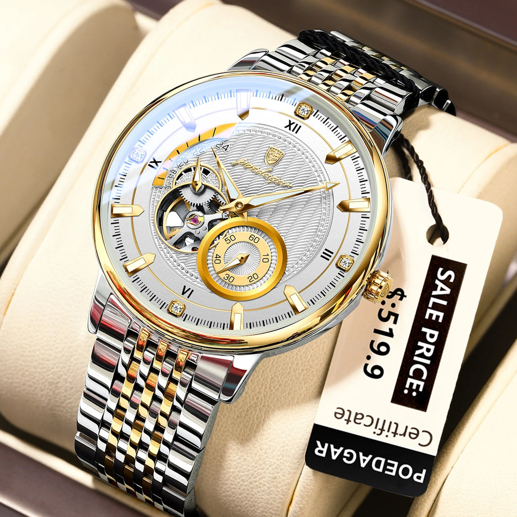 Poedagar 1416 Luxury Men Automatic Mechanical Watch Montre Homme Skeleton Stainless Steel Luminous Men Mechanical Watch for Men