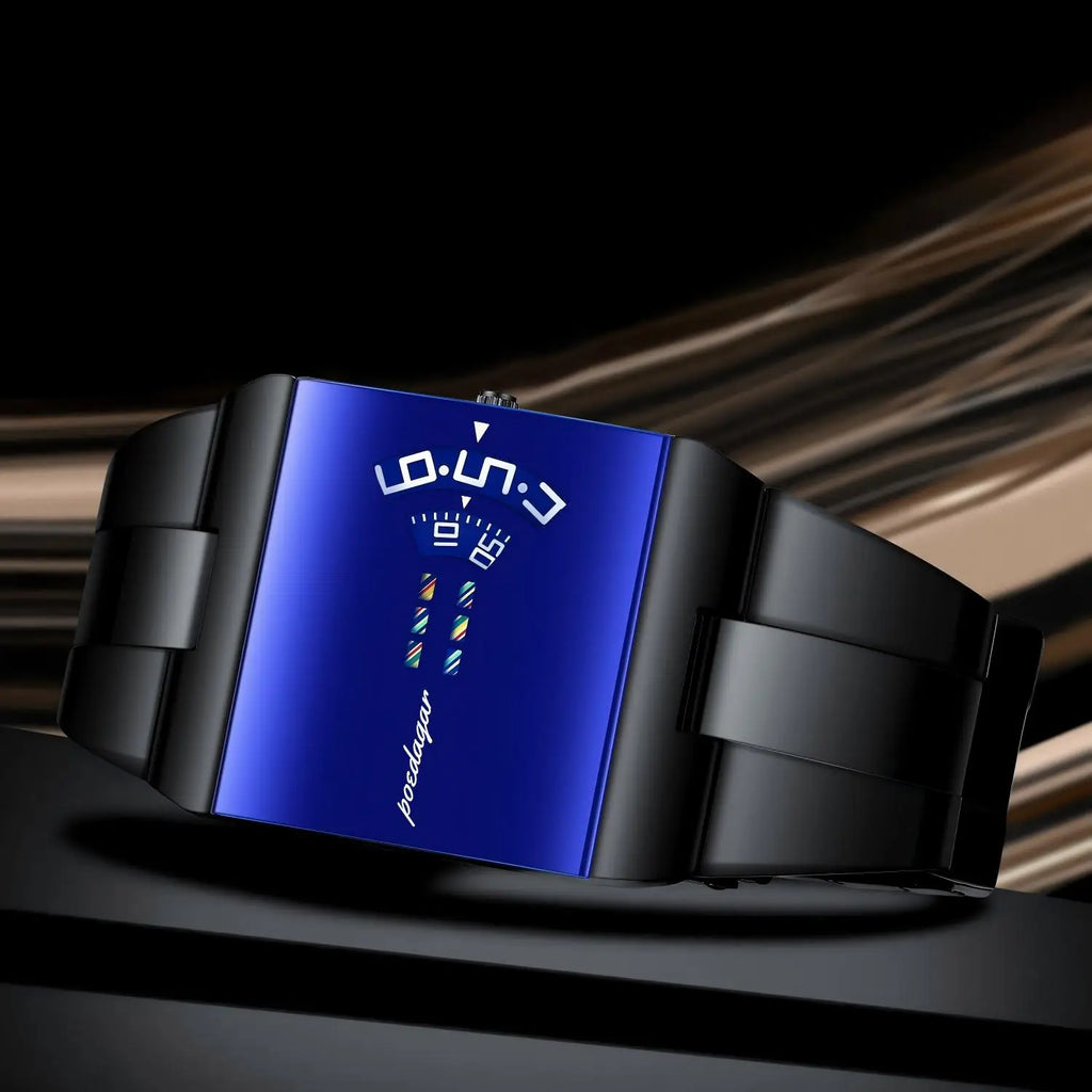 Poedagar 857 Fashion Luxury Men Watch Black Stainless Steel Band Blue Mirror Dial 3ATM Waterproof Business Factory Wholesale