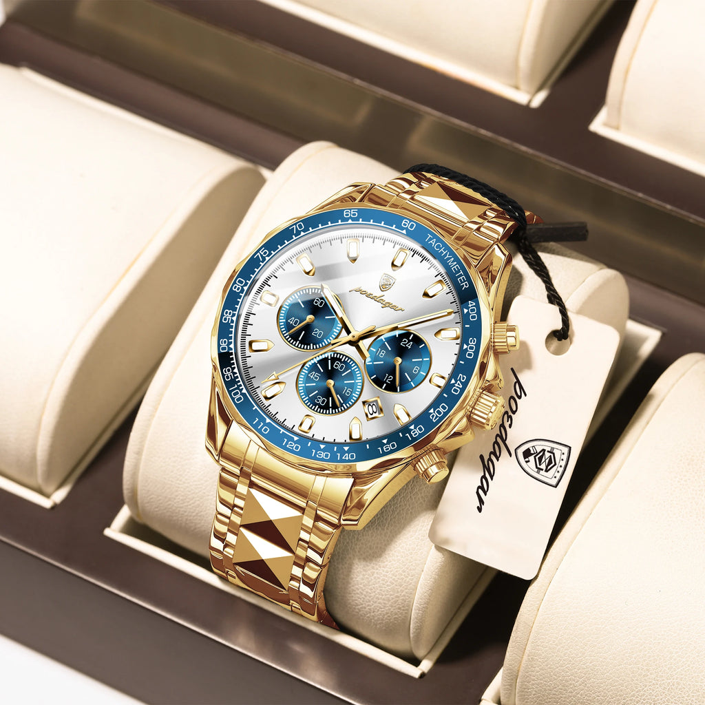 Poedagar 815 Luxury Men Watches Fashion Chronograph Date Reloj Hombre Stainless Steel Band Waterproof Business Watch for Men
