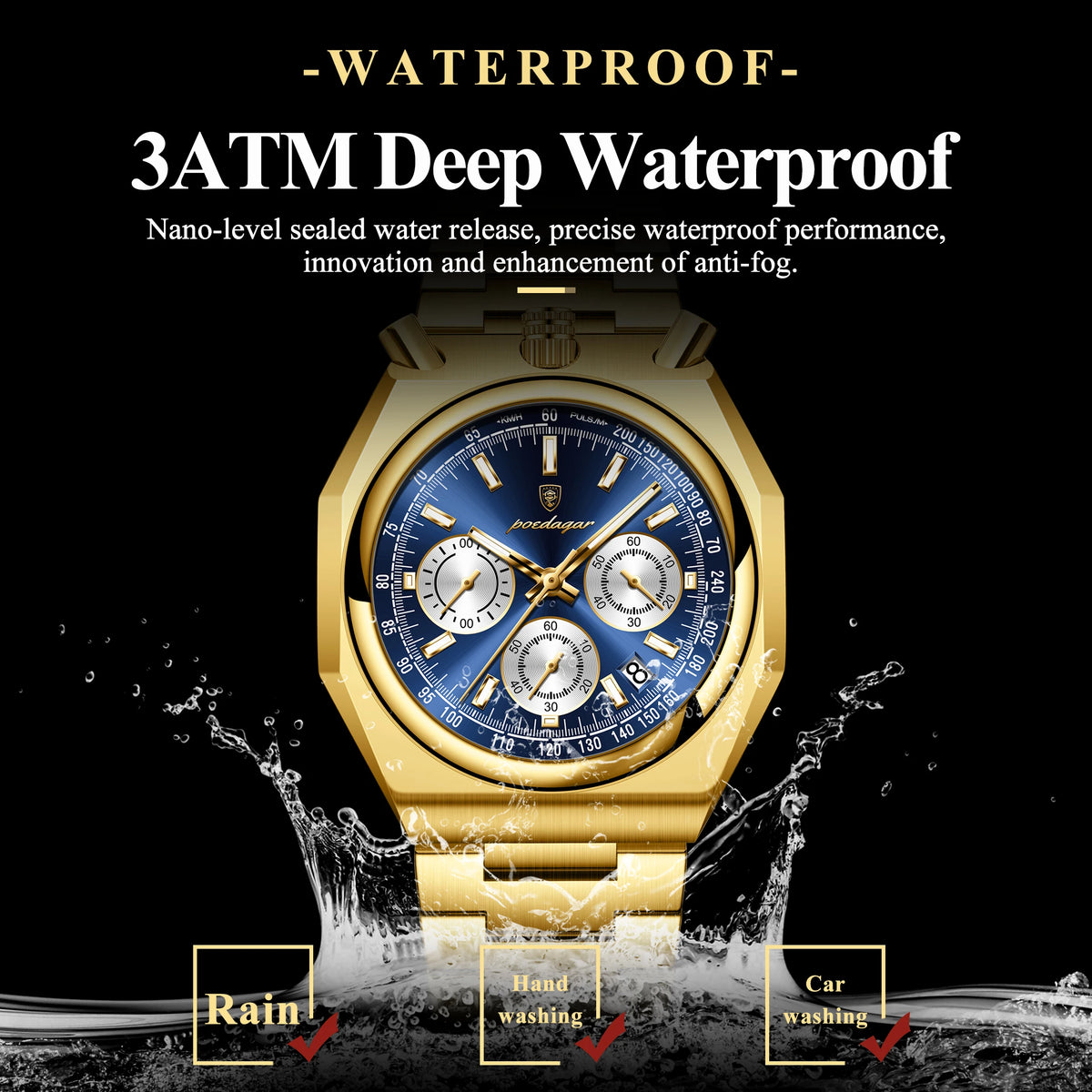 Poedagar Quartz Business Watch for Men Waterproof Luminous Multi-Function Chronograph Stainless Steel Watch for Men