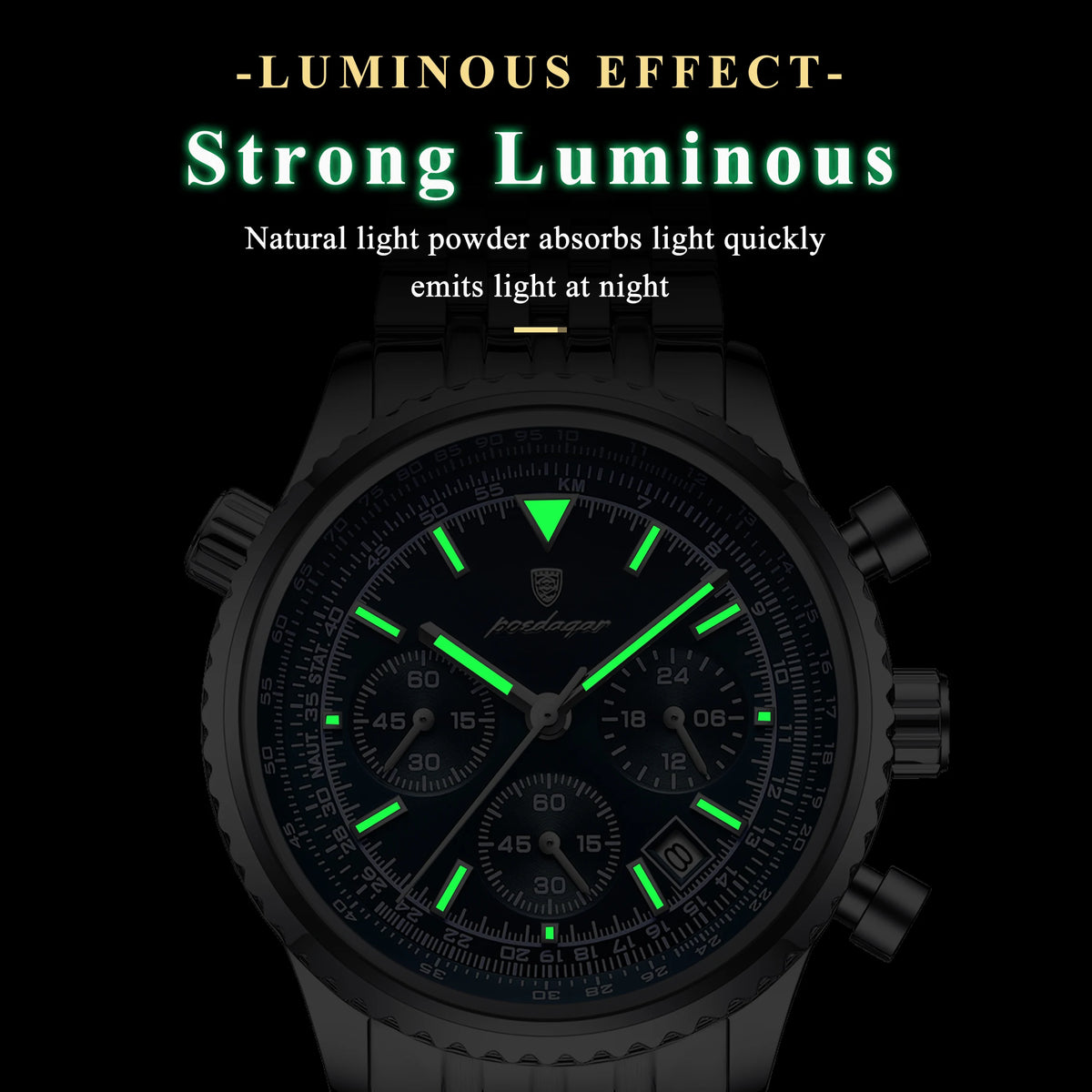 Poedagar 960 Luxury Men Watch 3-Eye Chronograph Stainless Steel Quartz Wristwatch Luminous Date Sport Business Casual Waterproof