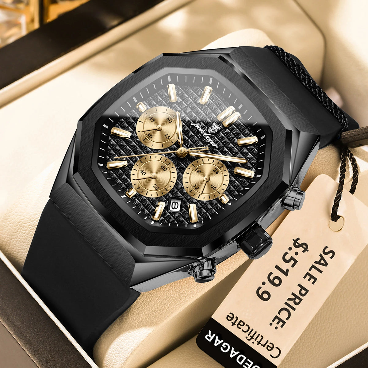 Poedagar 893 Men's Chronograph Watch Luxury Silicone Strap Watch Montre Waterproof Luminous Sports Quartz Wristwatch for Men